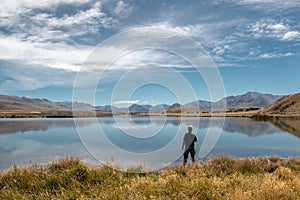 Man on a lake shore