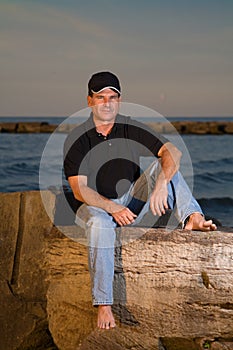 Man at Lake Sunset