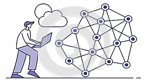 Man with Laptop and Cloud Network, vector design Generative AI