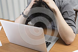 Man with laptop computer - frustrate, stress, upset concept