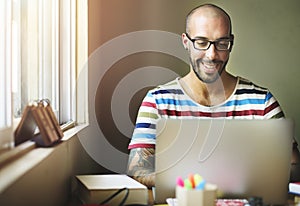 Man Laptop Connection Data Analysis Technology Concept