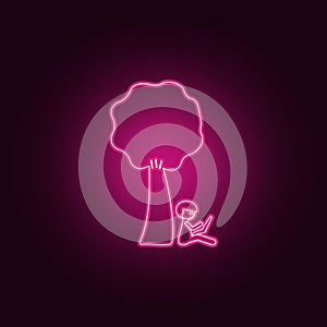 man with laptop under the tree icon. Elements of Family in neon style icons. Simple icon for websites, web design, mobile app,