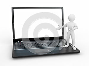 Man with laptop on white isolated background