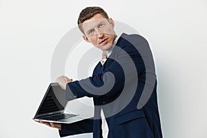 Man laptop young portrait caucasian background businessman man adult business person computer