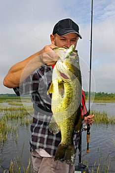Man Large Mouth Bass Fishing