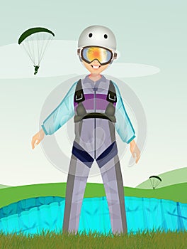 Man launches with a parachute