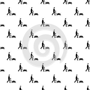 Man with lawn mower pattern seamless vector