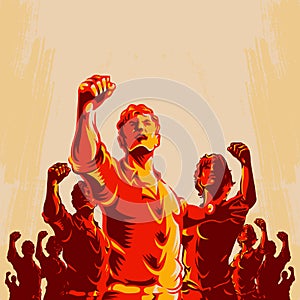 Man Leader In Front Of A Crowd Propaganda Background