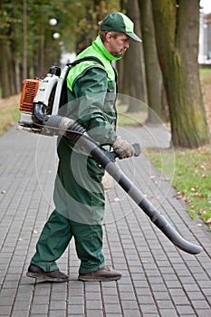 Man with leaf blower