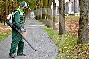 Man with leaf blower