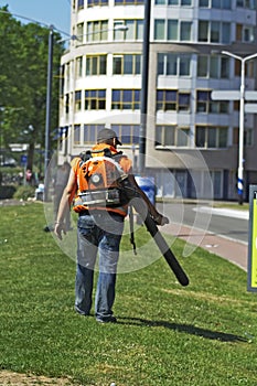 Man with leaf blower