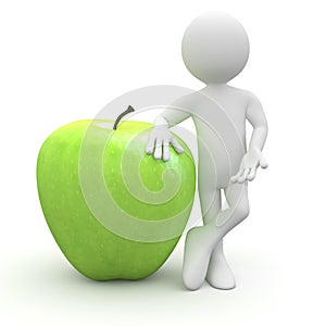 Man leaning on a huge green apple