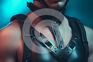 Man leather harness. Generate Ai