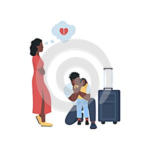 Man leave wife and child flat color vector detailed characters