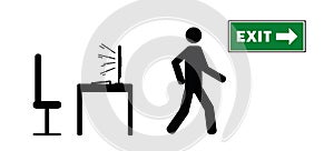Man leaves workplace exit pictogram