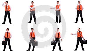 The man in life-jacket isolated on white