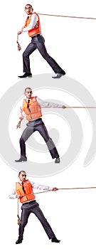 The man in life jacket isolated on white