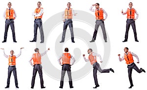 The man in life jacket isolated on white