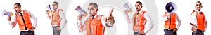 The man in life jacket isolated on white