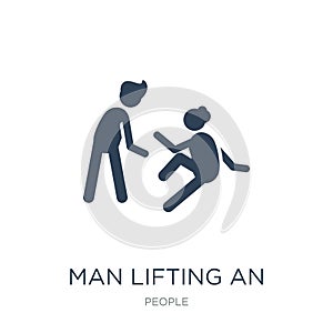 man lifting an old man icon in trendy design style. man lifting an old man icon isolated on white background. man lifting an old