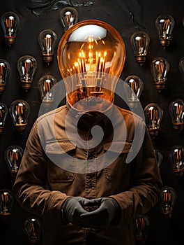 A man with the Light Bulb Head as inspiration for many brilliant ideas