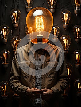 A man with the Light Bulb Head as inspiration for many brilliant ideas