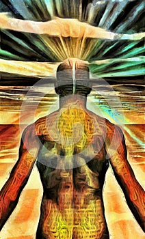 Man light radiating from mind photo