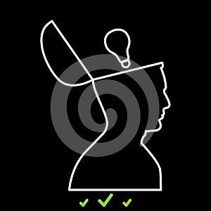Man with lightbulb idea in open head it is white icon .