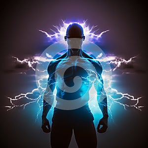 Man in lightning flashes body silhouette, generative AI