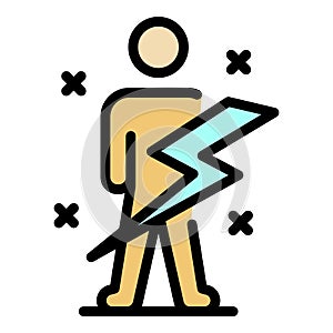 Man and lightning icon color outline vector