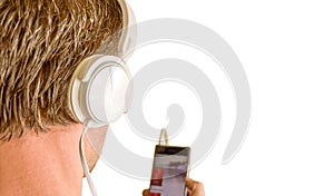 Man Listening Music Earphones Concept