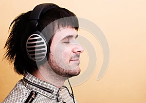 Man listening music in headphones