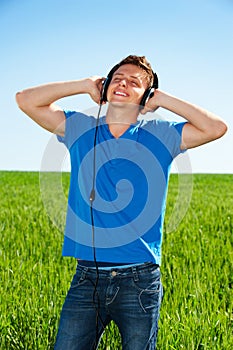 Man listening music with pleasure