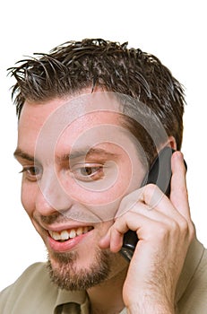 Man listening to good news on the phone