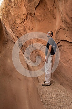 Man in Little Wild Horse Slot Canyon