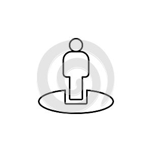 Man, location, user icon. Simple thin line, outline vector of location icons for ui and ux, website or mobile application