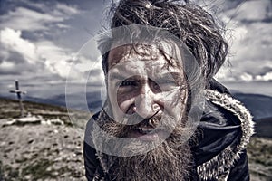 Man with long beard and mustache outdoor