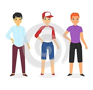 Man look fashion character clothing vector boy cartoon dress up clothes with fashion pants or shoes illustration boyish