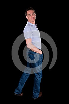 Man Looking Backwards Over Shoulder