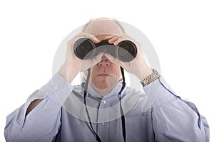 Man Looking Through Binoculars Straight On