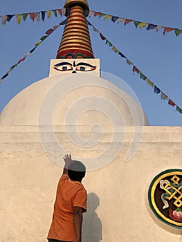 A man looking  bouddha Stupa in Bhojpur Nepal photo