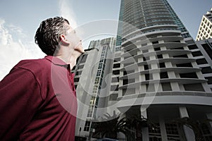 Man looking at a building