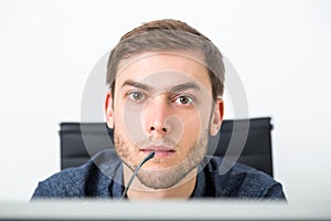 Man looking at computer screen