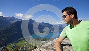 Man Looking the Interlaken Views