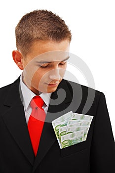Man looking at money