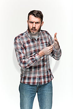 Man is looking pouter. Over white background