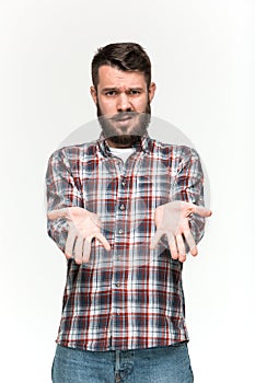 Man is looking pouter. Over white background