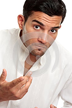 Man looking questioning gesturing