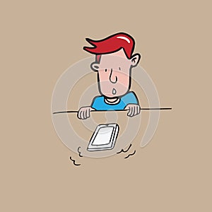 Man looking at ringing phone cartoon