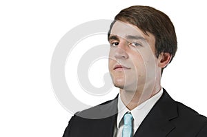 Man looking serious side white background